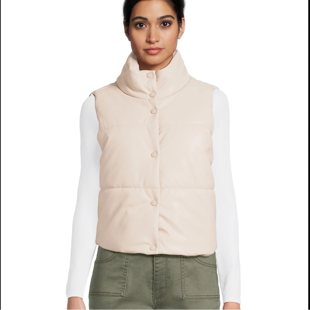 Cream Puffer Faux Leather Vest!